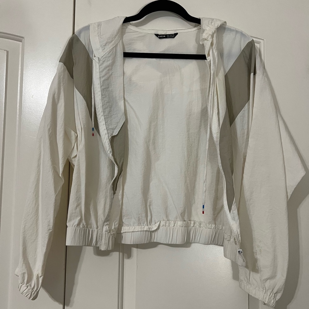 White and Tan Windbreaker Jacket (Thin Material; Light Enough for Summer Wear)